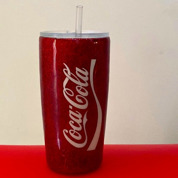 Coca Cola Stainless Steel Travel Tumbler with straw. Sparkly/Glittery. - Picture 3 of 15